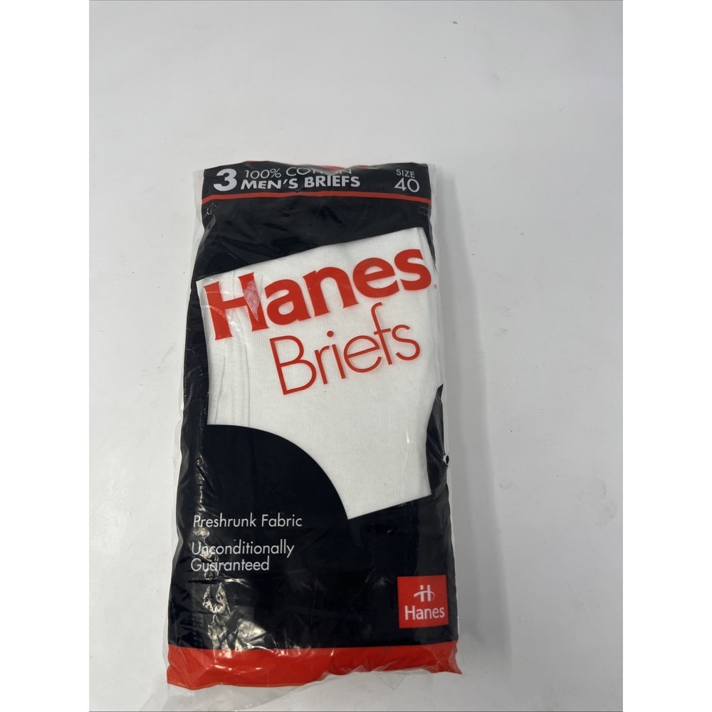 VTG Hanes Mens Briefs‎ Sz 40 100% Cotton 3 Pair Tighty Whities Made USA NOS 1992